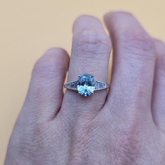 Size 7 Sterling Silver Oval Blue Cubic Zirconia Gemstone Ring A5511 - Picture 4 of 9